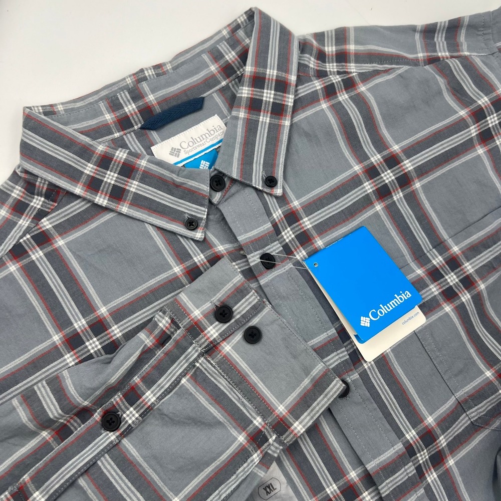 NWT Columbia Men's XXL Rapid‎ Rivers Grey Plaid Long Sleeve Button Down Shirt